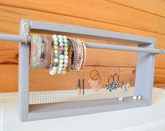 Dorm Room Jewelry Organizer, Standing Earring Holder with Chicken Wire, Standing Jewelry Organizer for Girls, Modern Jewelry Display Stand
