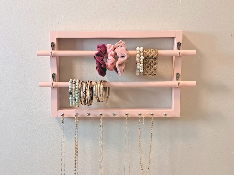Light Pink Wall Hanging Bracelet and Necklace Holder, Kids Jewelry Organizer for Little Girl 画像 1