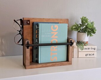 Rustic Wood Book Holder Gift for Sister, Book and Glasses Stand, Book Lover Gift Set for Sister's Birthday