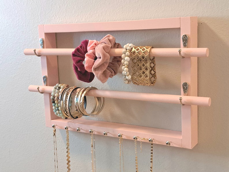 Light Pink Wall Hanging Bracelet and Necklace Holder, Kids Jewelry Organizer for Little Girl 画像 3