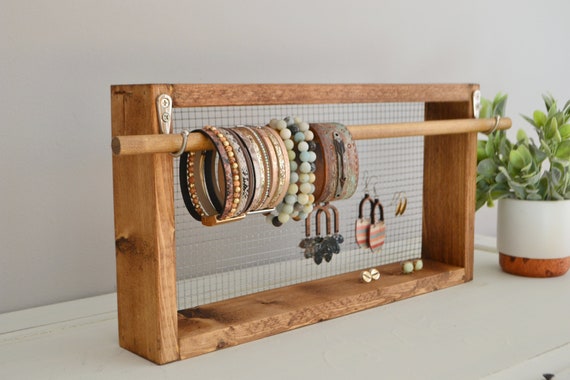 Wood Bracelet Holder Wall Hanging Display, Jewelry Organizer Gift