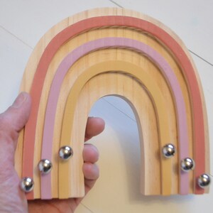 Retro Colors Rainbow Necklace Holder for Kids, Wood Rainbow Necklace Organizer for Little Girl, Small Boho Wooden Rainbow Jewelry Holder image 3