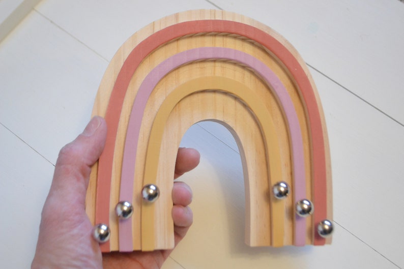 Retro Colors Rainbow Necklace Holder for Kids, Wood Rainbow Necklace Organizer for Little Girl, Small Boho Wooden Rainbow Jewelry Holder image 3