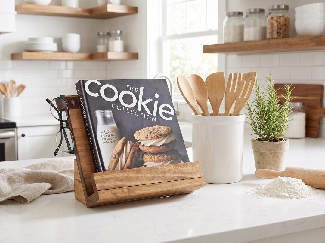 Cookbook Window Display Wood Cookbook Display Stand for Kitchen, Cookbook Holder With ...