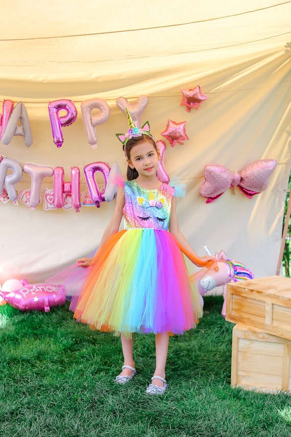 Girls Rainbow Unicorn Tutu Dress Bright Unicorn Tutu Birthday