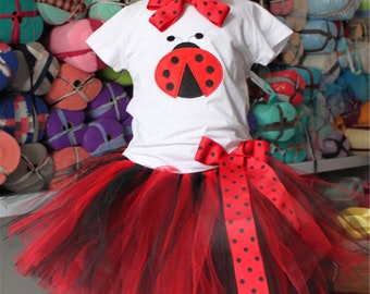 Lady Bug Tutu Set Tutu Skirt with T-Skirt, Lady Bug Tutu Dress for Lady Bug First Birthday Birthday Outfit Red Tutu for Infant Toddler Girl