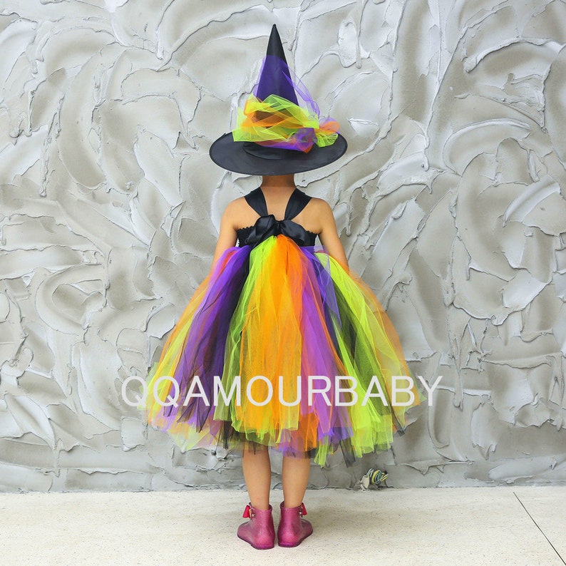 QRJAUBUEL Witch Tutu Dress for Girls, Princess Witch Costume, Halloween Cosplay Tutu with Witch Hat, Princess Birthday Tutu for 1-8T image 2
