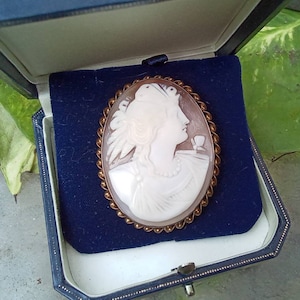 Greek or Roman Goddess Cameo Fine Carving Vintage Carved Shell Brooch Wonderful Condition image 1