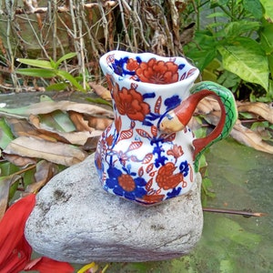 Miniature Mason&#39;s Ironstone Pitcher - Tiny English Porcelain Pitcher - Victorian Snake Handle - Excellent Condition