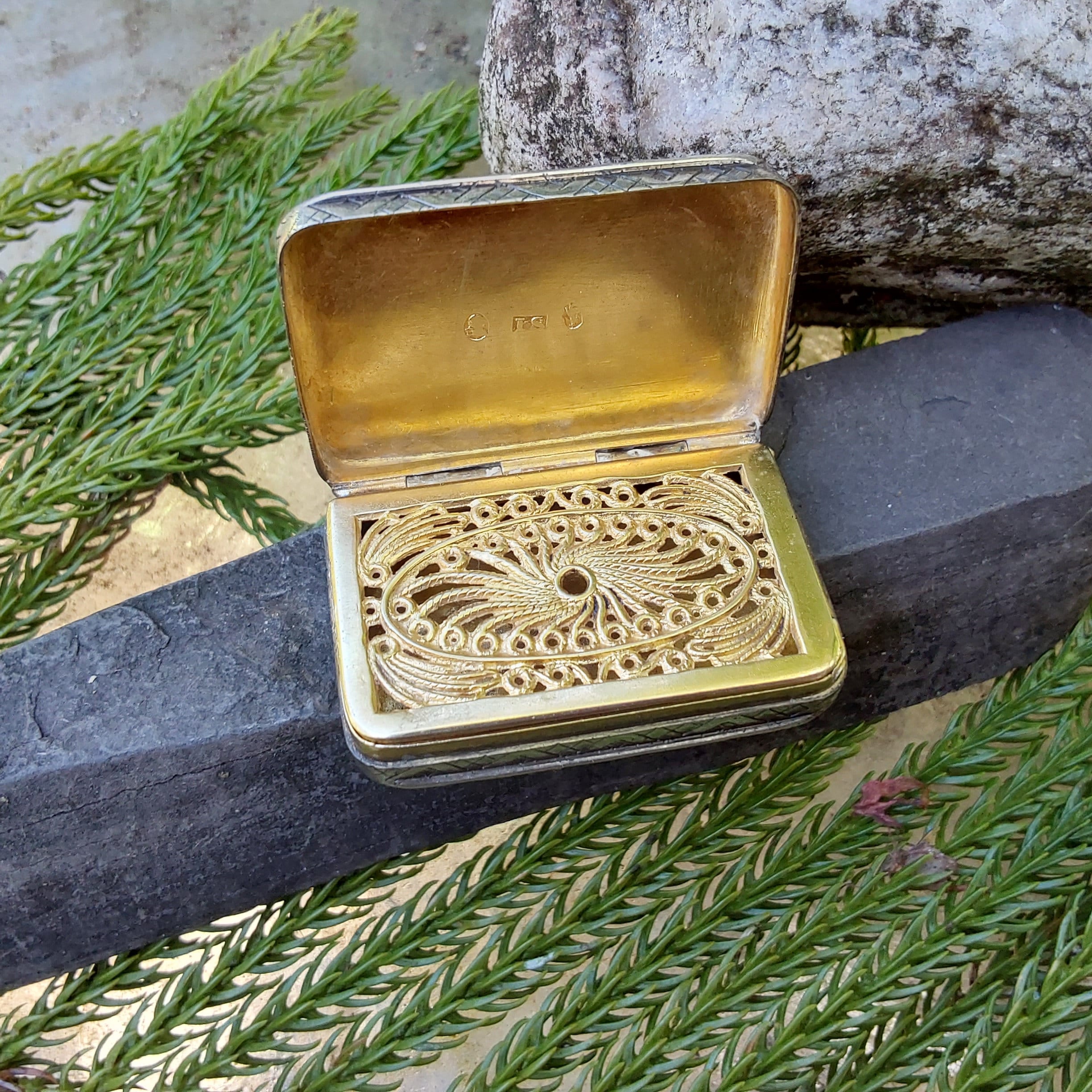 Sterling Georgian Vinaigrette - Hallmarked Birmingham Silver Vermeil - Very Nice Antique Condition