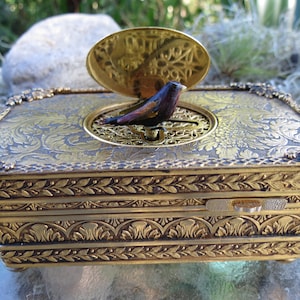 Old Singing Bird Box - Antique Automaton - Doré Bronze Case - Hand Painted Carved Bird & Cartouche - Working Perfectly - Excellent Condition