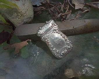 Antique Sterling Silver Match Safe - Monogrammed Case