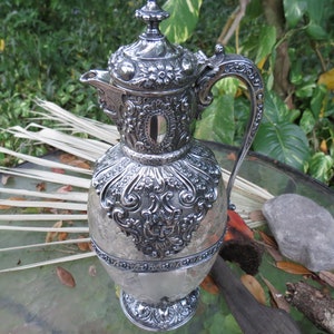 Sterling Silver Claret Decanter - Silver & Cut Crystal Antique Decanter - Beautiful Rare Find - Fabulous Nouveau Era - Excellent Condition