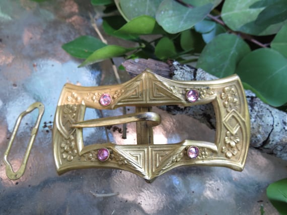 Art Nouveau Sash Buckle - Edwardian Pink Stone Bu… - image 2