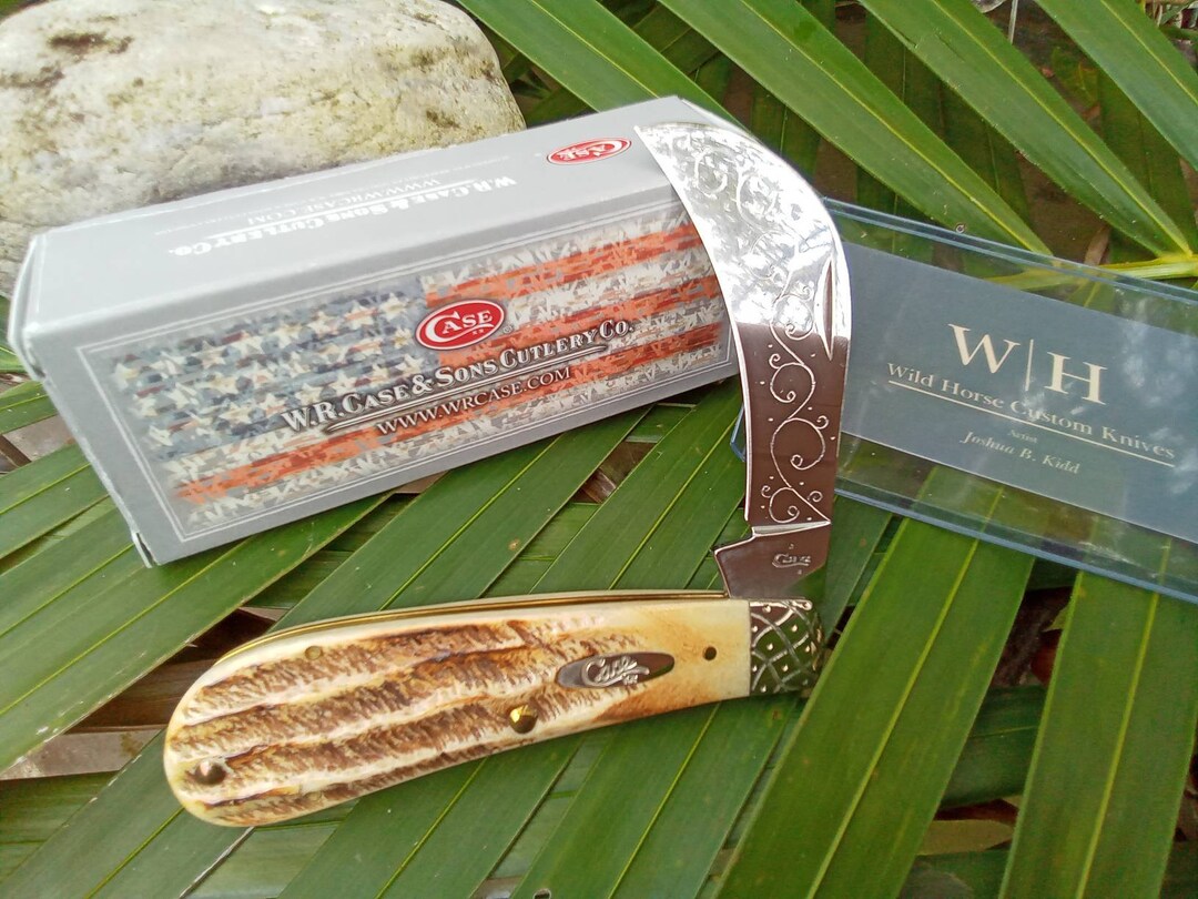 Case XX Hawkbill Bone Stag Handle Knife Joshua Kidd Artist Fine Wild Horse Knife Excellent