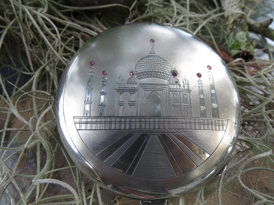 Taj Mahal Sterling Silver Compact: Ruby Inlaid Powder Case - Etsy