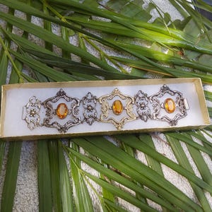 Antique 800 Silver Peruzzi Bracelet - Wide Two Tone Italian Silver Jewelry - Golden Yellow Topaz - Wonderful Condition