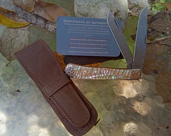 Case XX Trapper Knife: Joshua Kidd Custom, Ripple Damascus Blade, Mother of Pearl