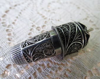 Silver Filigree Thimble Compendium: Georgian Perfume Bottle & Tape Measure