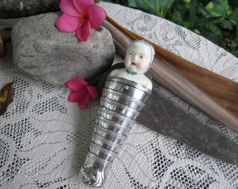18th Century Silver Etui with Implements: Antique Bodkin Case