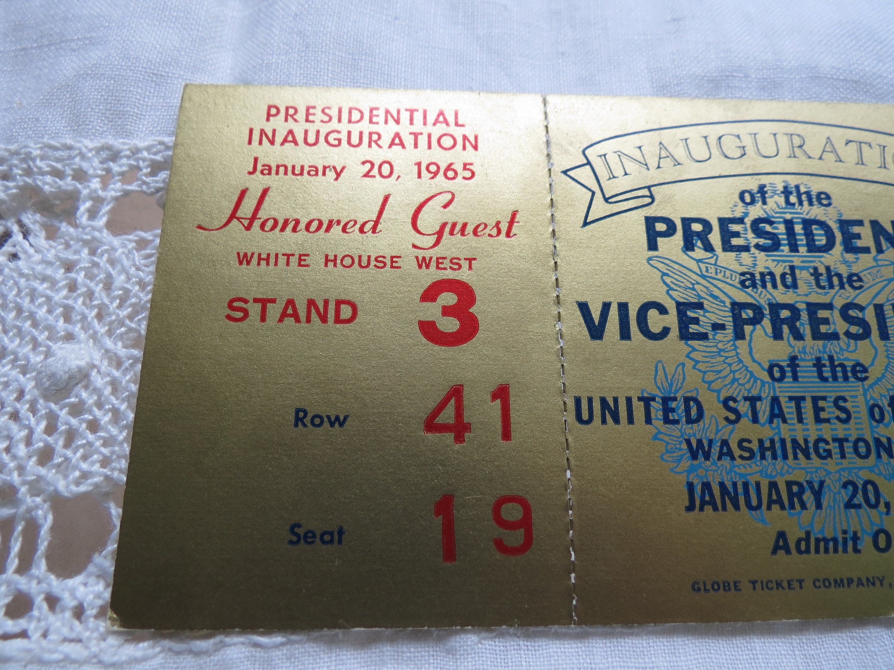 Johnson Presidential Inauguration Ticket 1965 Lyndon B. Johnson Hubert