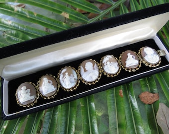 Victorian Carved Cameo Bracelet: Antique Jewelry, 7" Length