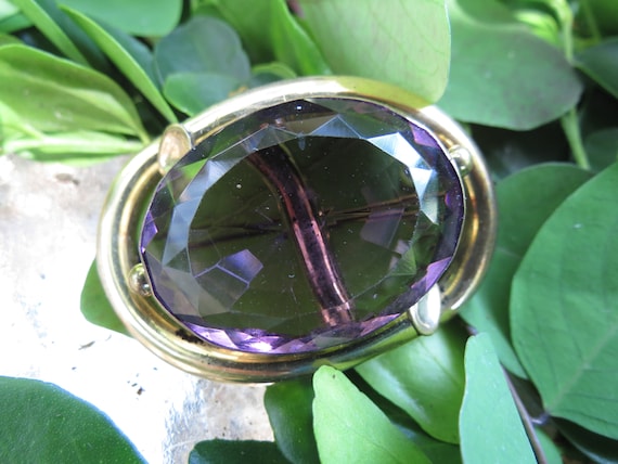 Mid Victorian Faux Amethyst Brooch - 1860's Gold … - image 3