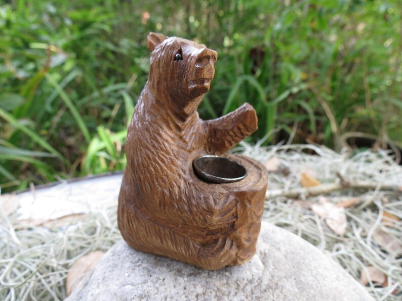 Black Forest Bear Thimble Holder Carved Wood Sterling - Etsy