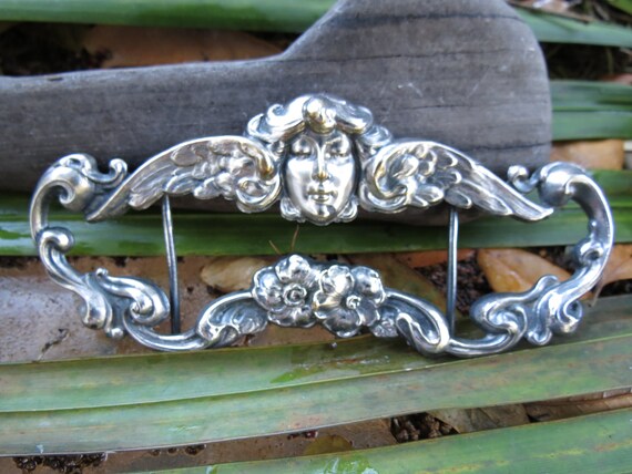 Art Nouveau Sash Buckle - Edwardian Sterling Silv… - image 1