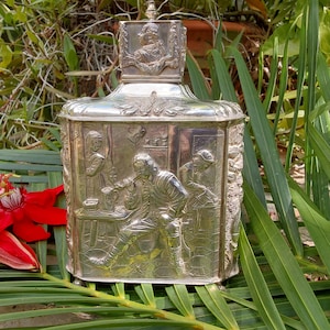Dutch Repoussé Sterling Silver Tea Caddy - Victorian Silver Caddy - Perfect - Excellent Condition