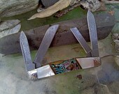 Case XX Wild Horse Custom Knife - Joshua Kidd Artist - Raindrop Damascus Blades - Fine Wild Horse Knife - Excellent Condition