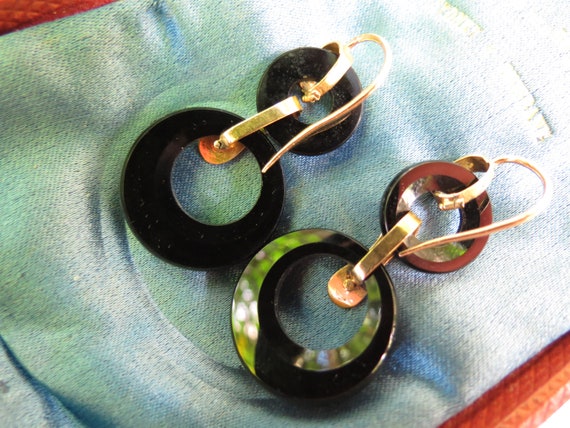 Victorian Gold, Onyx and Pearl Earrings and Brooc… - image 4