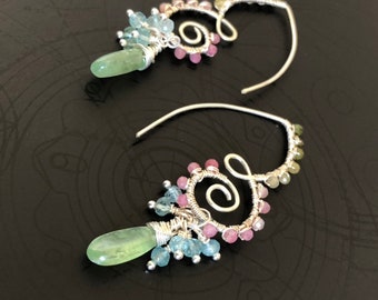 AAA Green Kyanite and multi gemstone earring in sterling silver