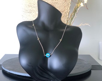 Mother of Pearls inlaid evil eye protection necklace/chain with Hematite and black Obsidian. Handmade 925 Sterling silver chain. Genuine gem