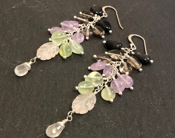 Multi gemstone dangler earrings in sterling silver.