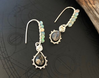 Pietersite With Ethiopian Opals Sterling Silver Earrings.
