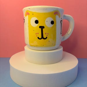 Golden Pooch Mug - Handmade Mug –  Handcast Earthenware. Hand painted happy yellow dog design.