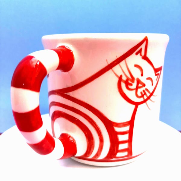 Red Cat Bum Mug: Handmade and hand painted. Made to order.