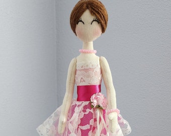 Handmade ballerina doll. Outfit:  Pearl Tutu with pink accents.