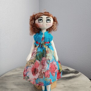 Handmade Doll - Floral Organza Fabric Dress - Crocheted Accessories -Painted Face