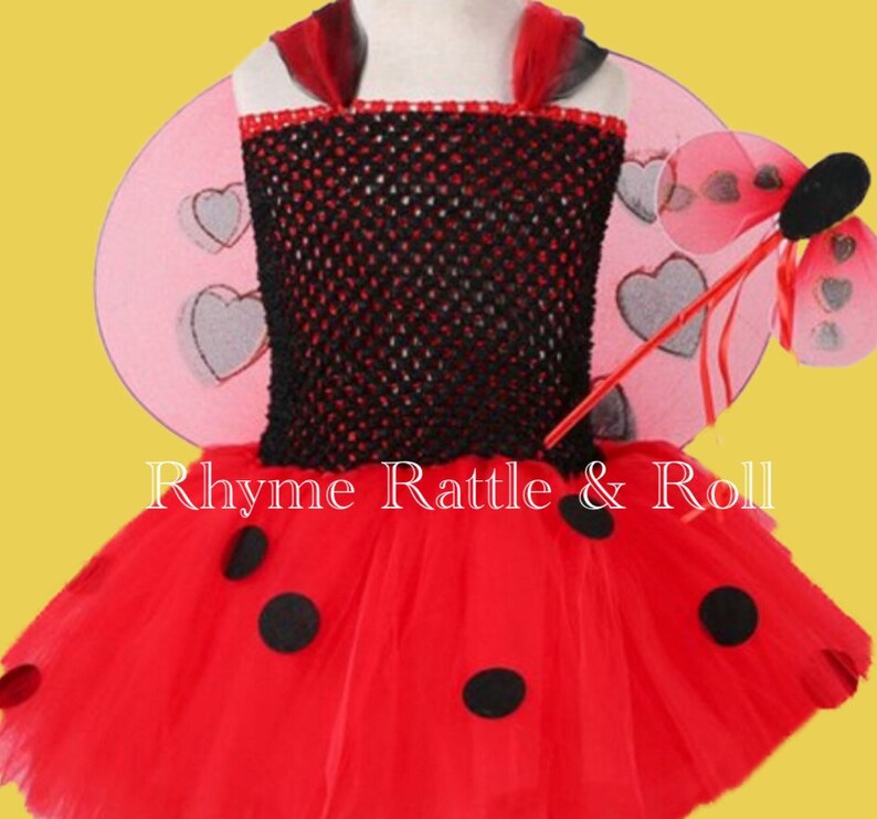 Ladybird Fancy Dress Outfit Tutu Wings Headband Easter Girls Costume Kids UK