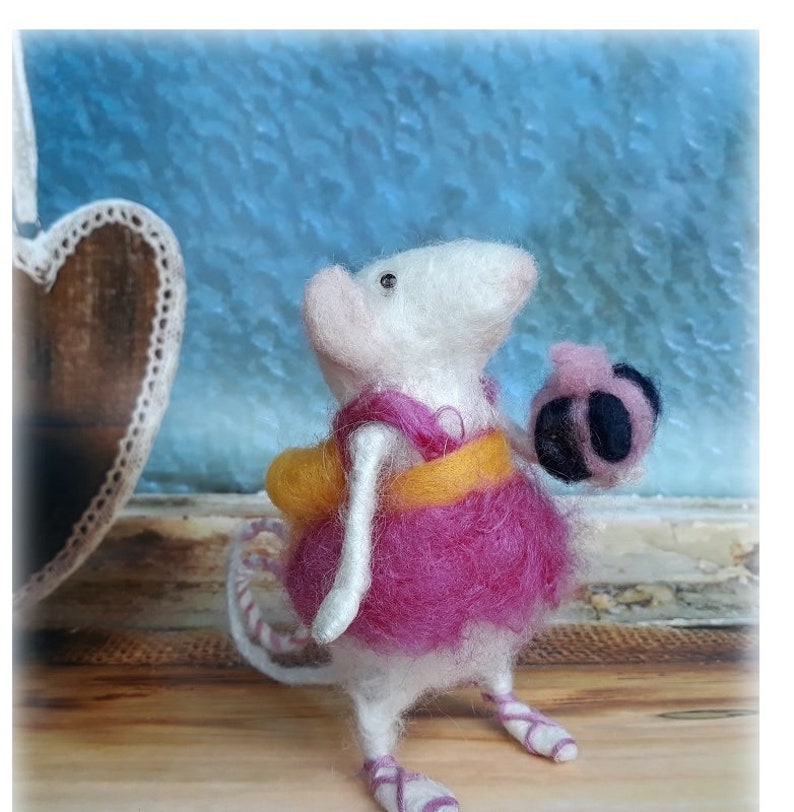 Felting doll fiber art Needle felted mouse ECO Nature gifts toy Felt animal