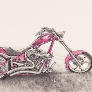 Motorcycle Drawing, Chopper Drawing, Motorcycle Print, Bike Art Gift, Chopper Lover Art, Motorcycle Art, Bike Drawing, Motorcycle Wall Art