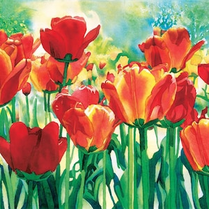 Tulip Flower Painting, Tulip Watercolor, Tulip Art Print, Flower Painting, Red Yellow Flower Art, Spring Flower Painting, Tulip Wall Art