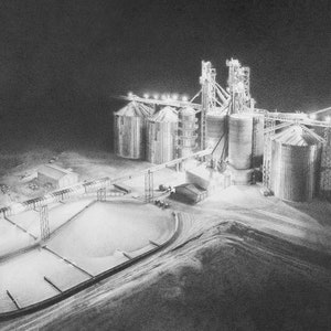 Grain Bin Farm Pencil Drawing, Silo Art, Farm Art Print, Grain Bin Print, Rural Landscape, Metal Grain Bins, Family Farm, Grain Bin Wall Art
