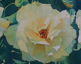 Peony Flower Painting, Peony Print, Peony Watercolor, Peony Art, Yellow Botanical Art, Yellow Flower Painting, Peony Wall Art, Peony Garden