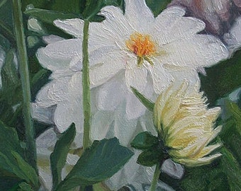 Dahlia Flower Painting, White Botanical Painting, Dahlia Flower Print, White Flower Art, Dahlia Art Gift, Dahlia Art, Botanical Painting