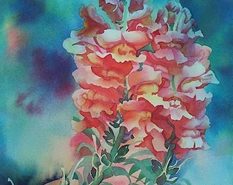 Snapdragon Painting, Snapdragon Art Print, Orange Flower Watercolor, Orange Flower Painting, Orange Botanical, Snapdragon Wall Art,