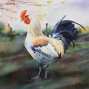 Rooster Painting Print, Rooster Watercolor, Rooster Art Print, Farm Animal Painting, Farmhouse Wall Art, Rooster Lover, Chicken Painting