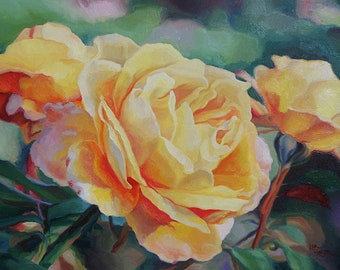 Rose Painting Print, Rose Painting, Rose Art Print, Yellow Rose Painting, Yellow Flower Painting, Friendship Rose, Rose Painting Wall Art,